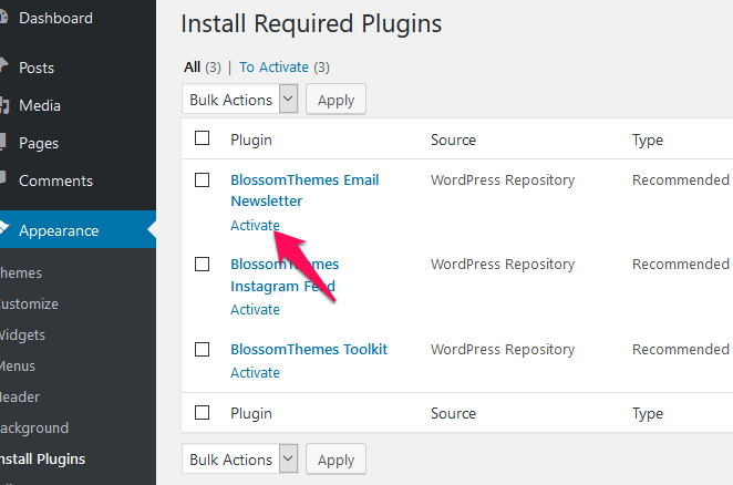 Activate recommended plugins
