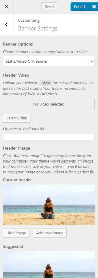 Banner settings as static video banner
