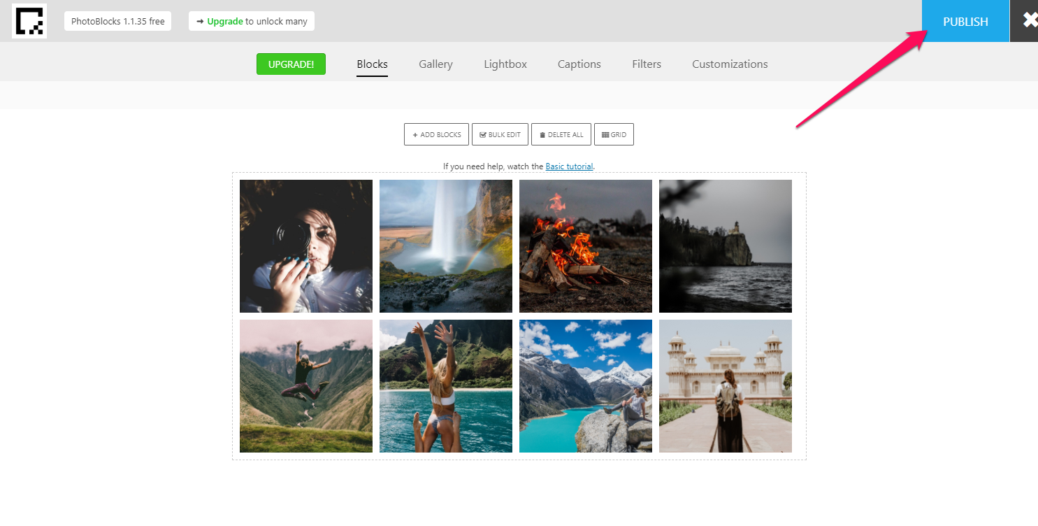 Click on Publish to add images