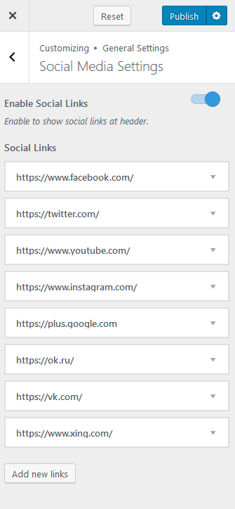 Configure Social media icons