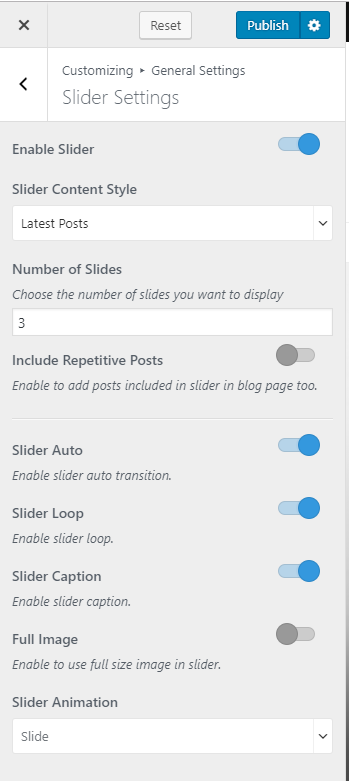 Configure slider content