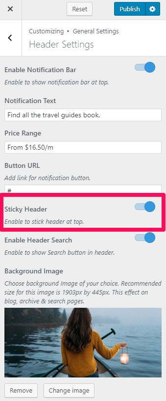 Enable Sticky Header