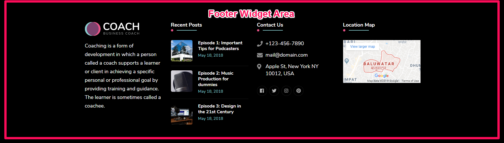 Footer widget area demo