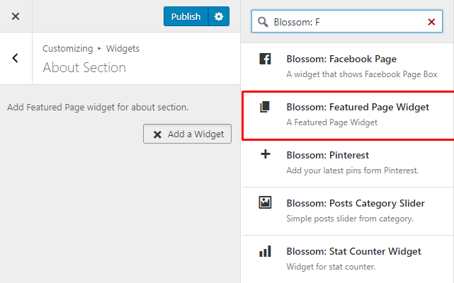 Select Blossom Featured Page widget
