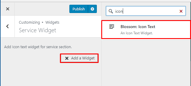 Select Blossom icon text widget