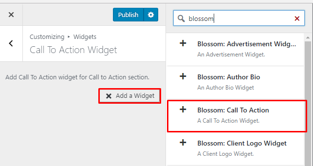 Select blossom call to action widget