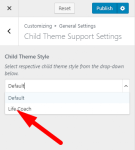 Select child theme layout Blossom Coach Pro