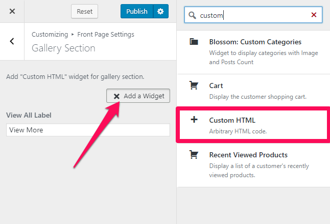 Select custom html widget