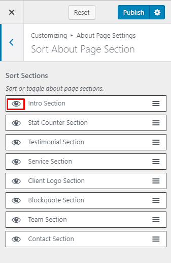 Sort about page section