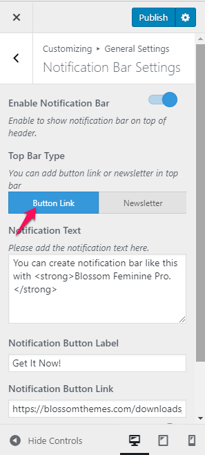 notification button link