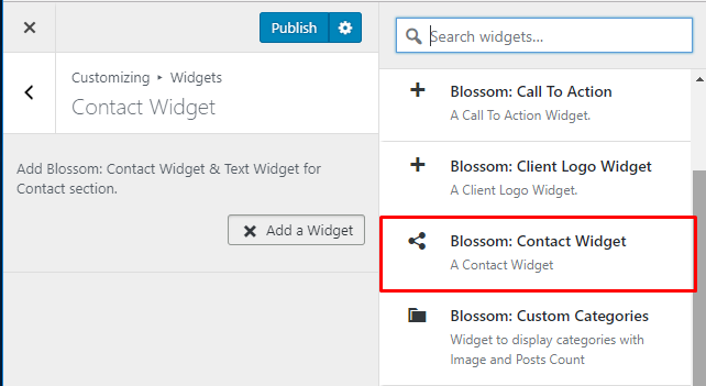 select blossom contact widgetr