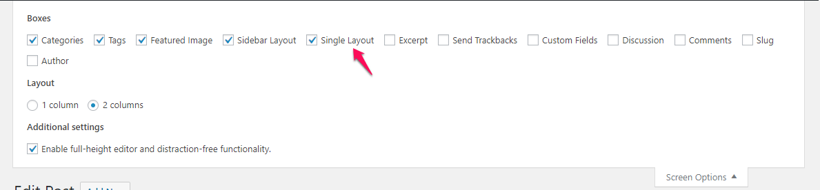 single layout screen option