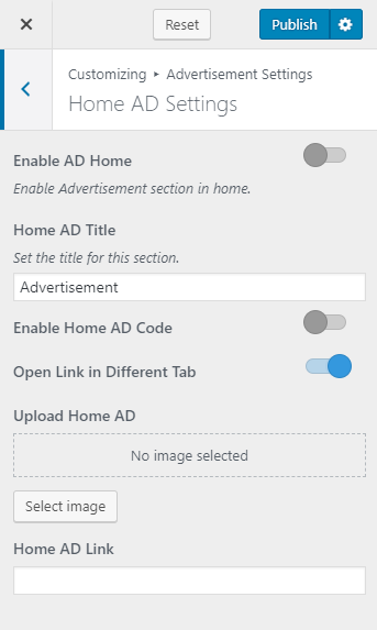 Advertisement settings