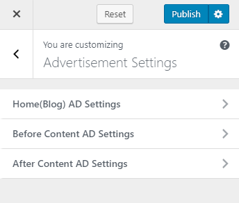 Advertisement settings