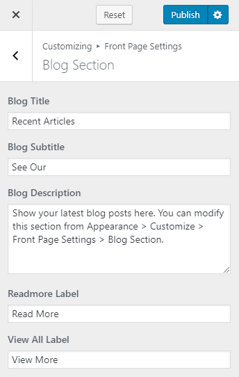 Configure Blog Section