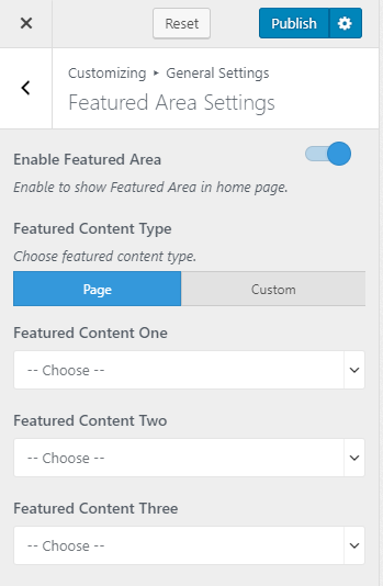 Configure featured area section blossom pin pro