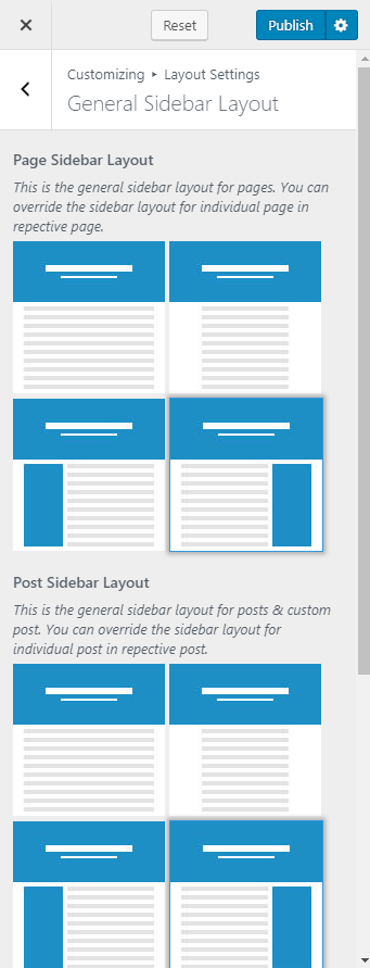 Configure general sidebar layout