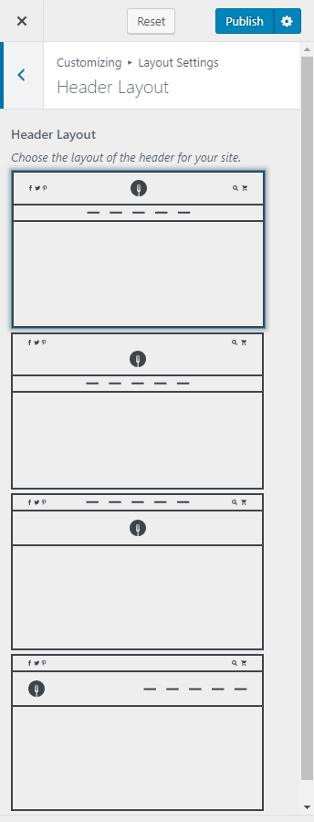 Configure header layout blossom recipe pro