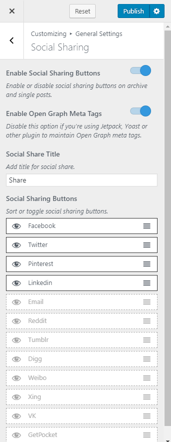 Configure social sharing blossom recipe pro