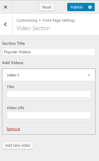 Configure video section