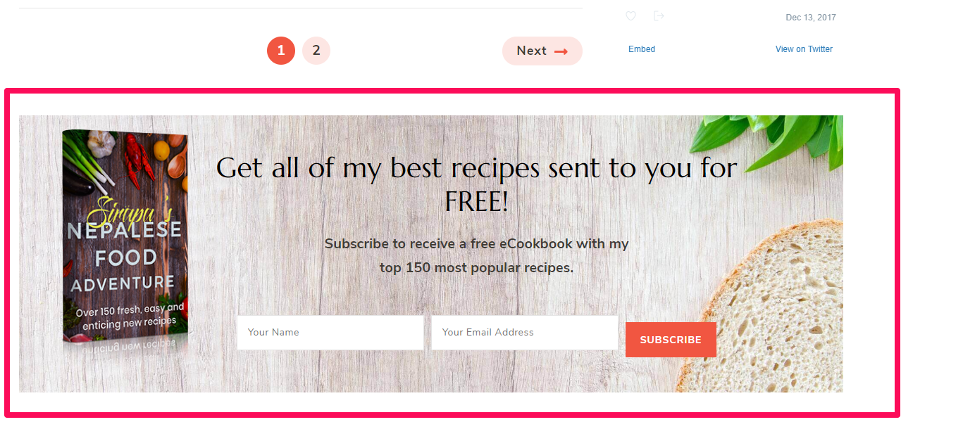 Newsletter section demo blossom recipe pro