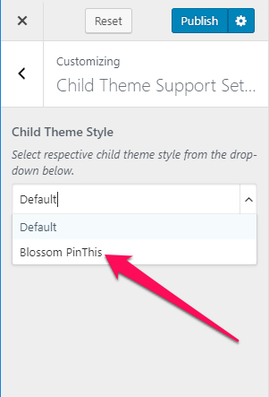 Select child theme layout Blossom Pin Pro