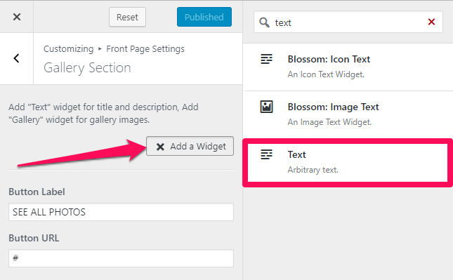 Select text widget blossom spa pro