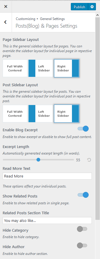 Single posts pages settings