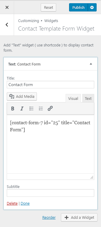 configure contact template form widget