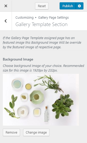 configure gallery page template section