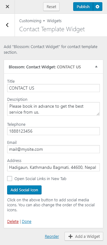 contact template widget