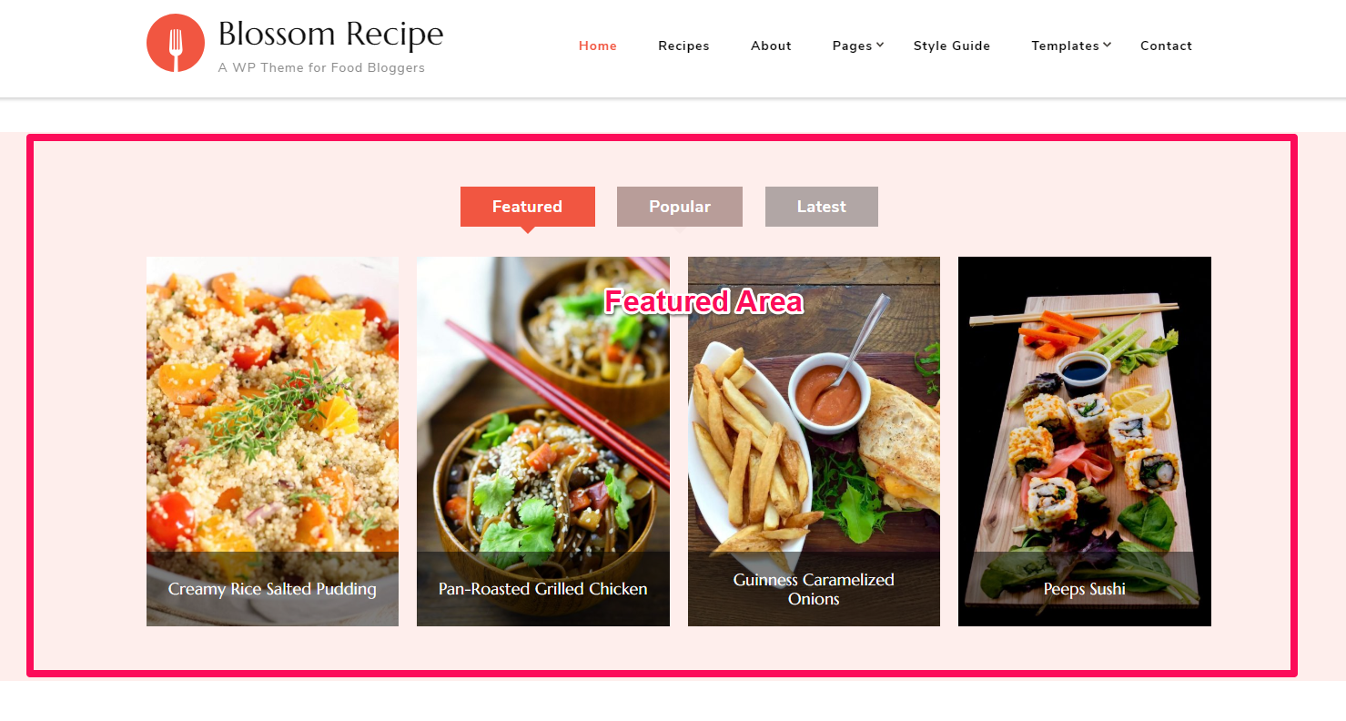 featured area section blossom recipe pro