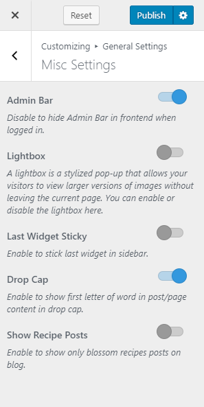 misc settings blossom recipe pro