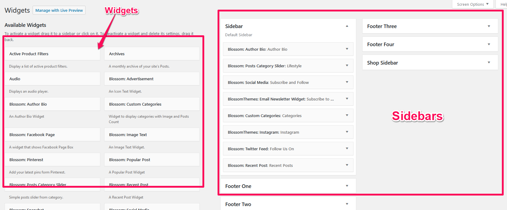 Configure sidebar widgets from dashboard