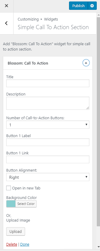 Configure simple call to action widget blossom coach