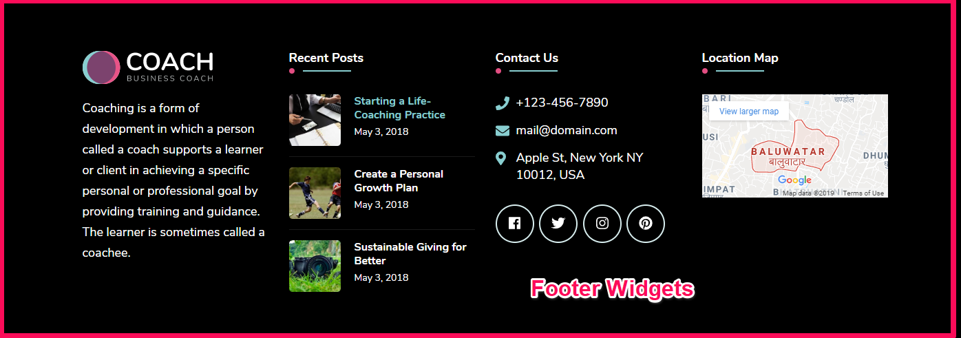 Footer widget demo blossom coach