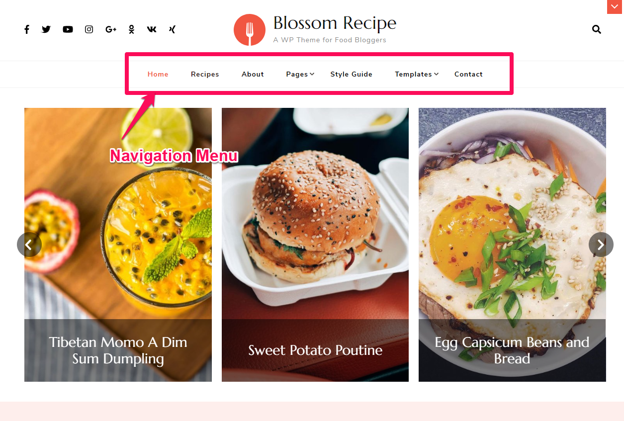Navigation menu demo blossom recipe