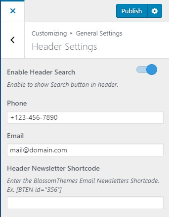 Configure header settings blossom coach