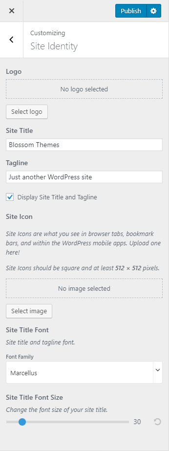 Configure site identity blossom spa