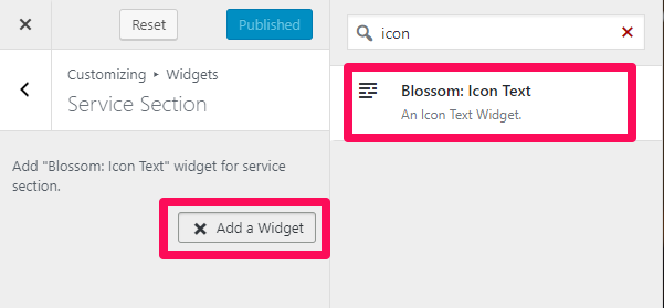 Select blossom icon text widget