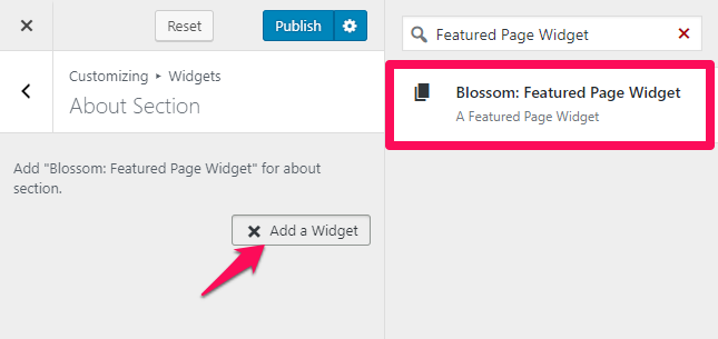 Select a featured page widget