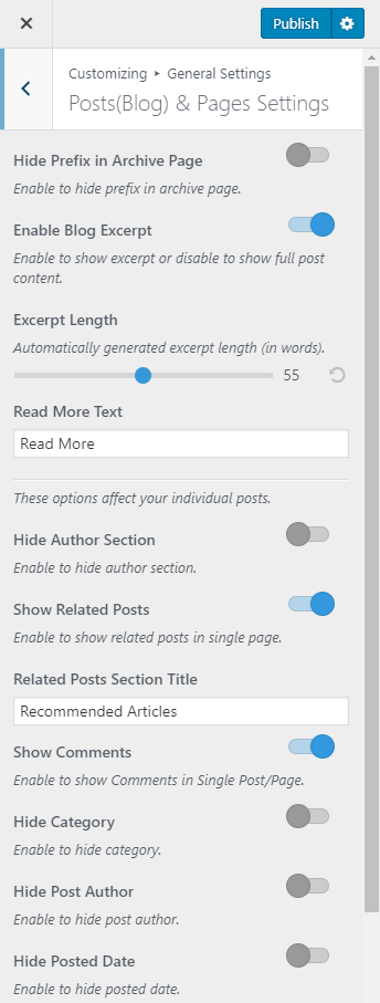 Configure single post page settings blossom spa