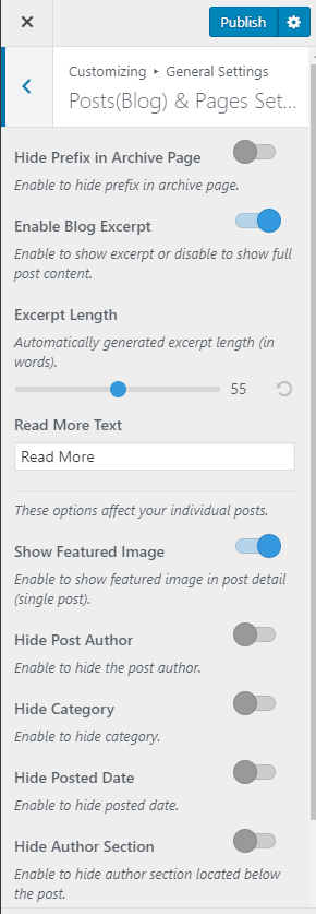 post and page settings 