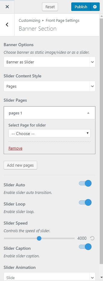 Banner as slider using pages