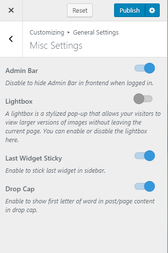 Configure misc settings
