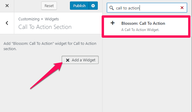 Select call to action widget