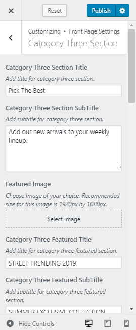 category three section setting