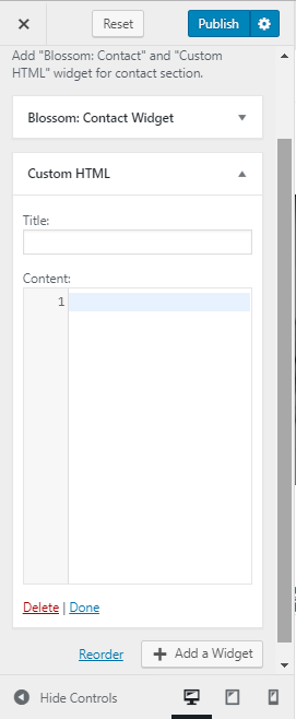 contact template - custom HTML widget