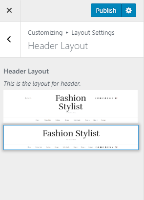 header layout settings