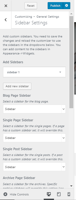 sidebar settings